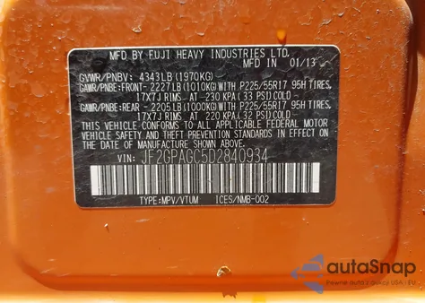 2013 Subaru Xv Crosstrek 2.0I Limited from USA, damaged, VIN JF2GPAGC5D2840934